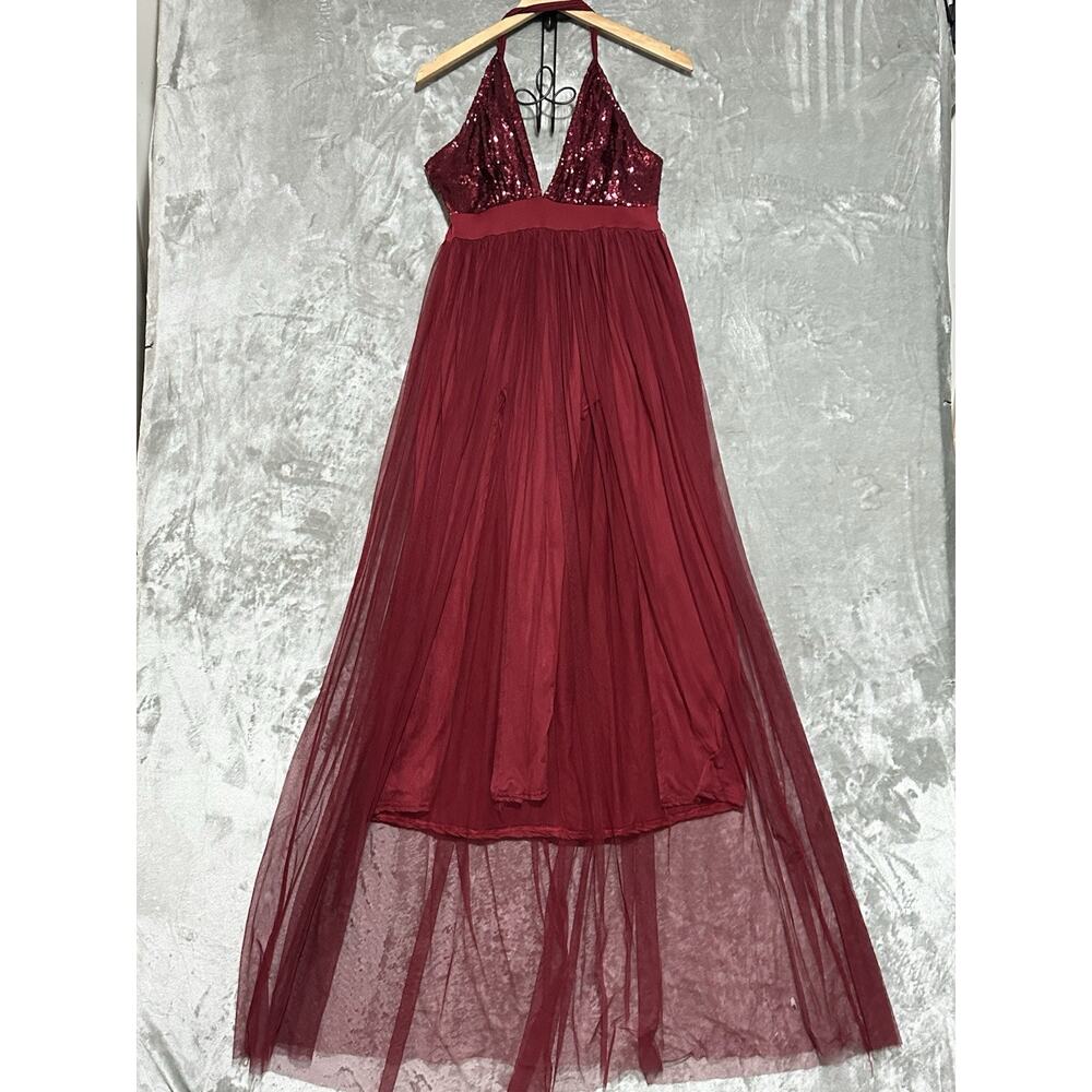 Whimsigoth Sequin Babydoll Party Dress Womens Size L Red Strappy Dark Fairy Mesh